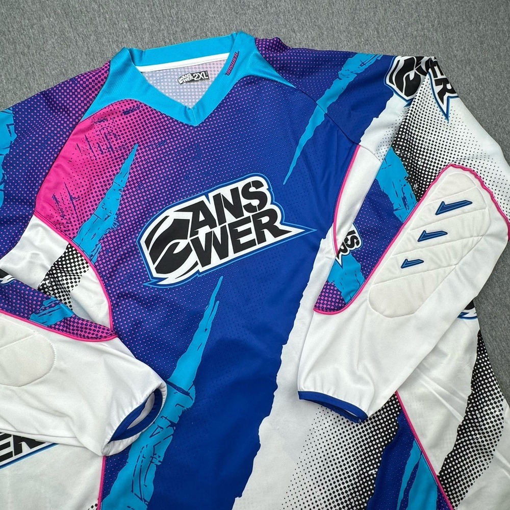 Answer Racing Jersey Mens 2XL Blue White Pink Motocross Riding Long Sleeve